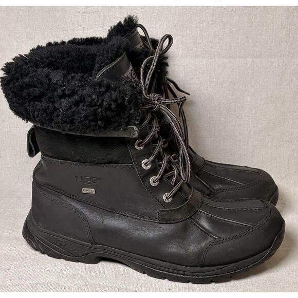Ugg Butte Cold Weather Boots Mens 10.5 Black Waterproof Cuffable Uggplush Lining
